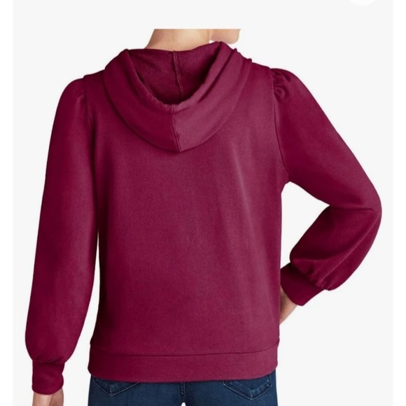 Member's Market Ladies Pullover PuffSleeve HoodieKangarooPocket Burgundy Brick S - Picture 3 of 3